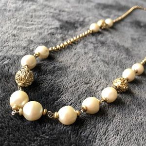 Faux Pearl and gold long chain necklace